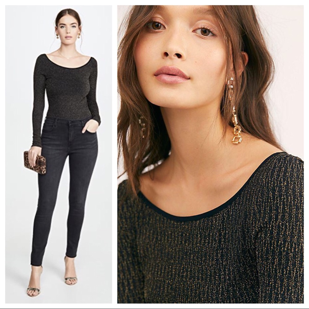 FREE PEOPLE BOHO GOLD SPARKLE BODYSUIT TOP A2C - Picture 13 of 15